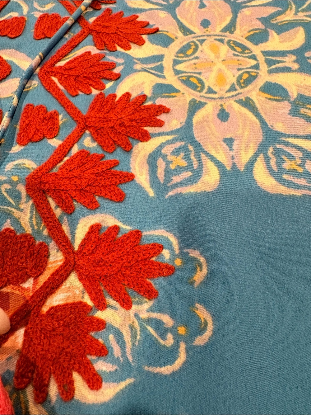 Blue Floral Embroidered Tassel Tunic, size M - Picture 6 of 8